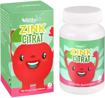 Produktbild von BjökoVit ZINK Kinder Kautabletten 120 Kautabletten mit Zink Zuckerfreie Tabletten mit leckerem Kirsch Geschmack für Kids