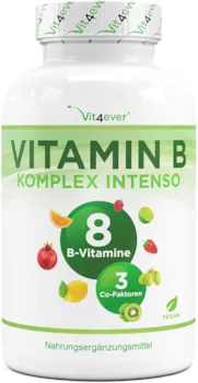 Vit4ever Vitamin B Komplex Intenso - 180 Kapseln (6 Monate) - Premium: Mit bio-aktiven Vitamin B Formen + Quatrefolic® + Co-Faktoren – Bis zu 10-fach höher dosiert als andere Vitamin B Komplexe - Vegan