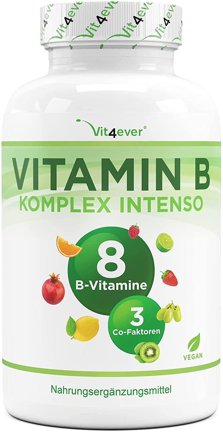 Produktbild von Vit4ever Vitamin B Komplex Intenso - 180 Kapseln (6 Monate) - Premium: Mit bio-aktiven Vitamin B Formen + Quatrefolic® + Co-Faktoren – Bis zu 10-fach höher dosiert als andere Vitamin B Komplexe - Vegan