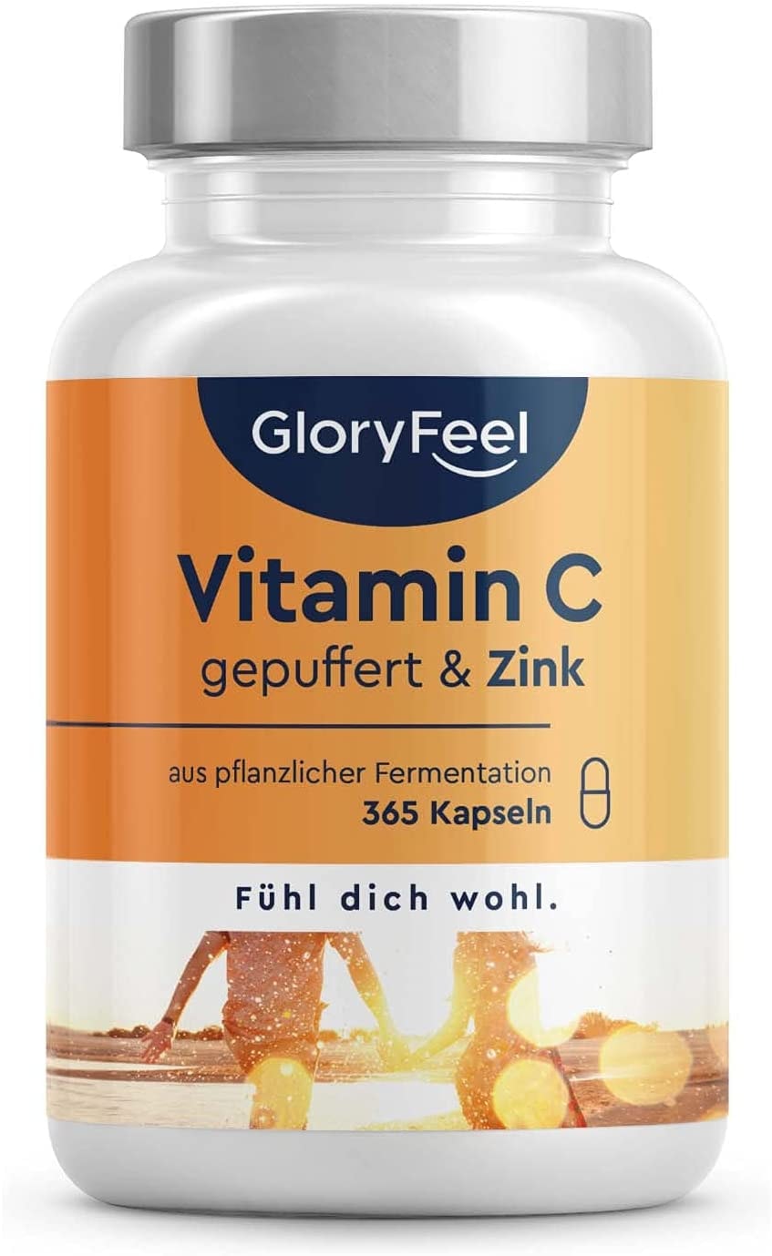 GloryFeel Vitamin C Hochdosiert 1000mg 20mg Zink Pflanzlich fermentiert & gepuffert