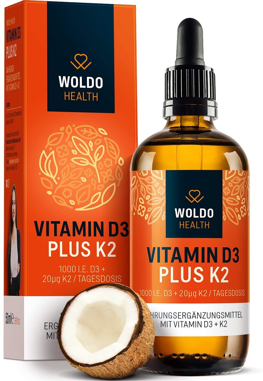 Produktbild von WoldoHealth Vitamin D3 K2 Tropfen hochdosiert 50ml von Kappa - 99,7% All-Trans K2VITAL