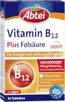 Produktbild von Abtei Vitamin B12 plus Folsäure - für Energie und Leistungsfähigkeit - hochdosiert mit 250µg Vitamin B12 und 200µg Folsäure, 1 x 30 Tabletten