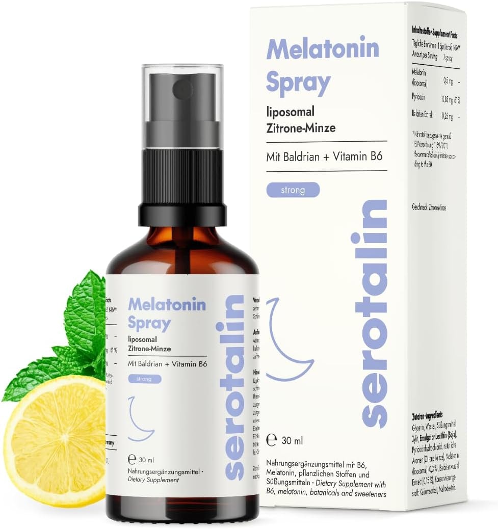 Produktbild von Bewertung serotalin Melatonin Spray liposomal für 200 Nächte Alkoholfreies Einschlafspray mit Baldrian & Zitrone Minze Einschlafhilfe für Erwachsene 30 ml