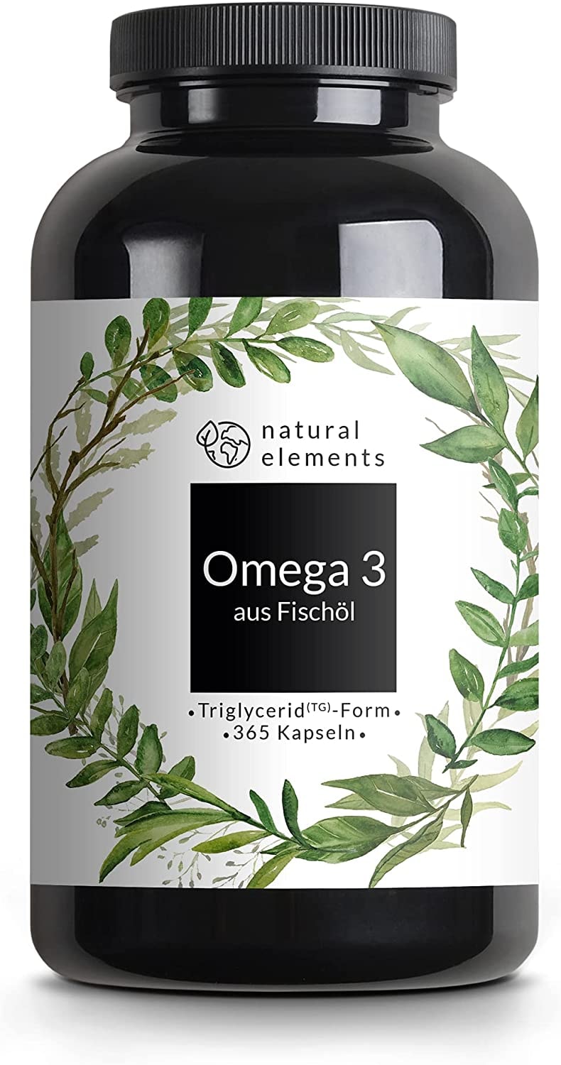 Produktbild von Omega 3 (365 Kapseln) - 1000mg Fischöl pro Kapsel mit EPA und DHA (in Triglycerid-Form) - Laborgeprüft, aufwendig aufgereinigt und aus nachhaltigem Fischfang