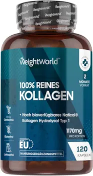 Produktbild von Bewertung WeightWorld Kollagen Kapseln 1170mg pures Marine Collagen Typ 1 - 120 Kapseln NatiCol Kollagen-Hydrolysat Typ1 Laborgeprüft in Deutschland Reines Kollagen Protein Pulver in jeder Kapsel Von WeightWorld