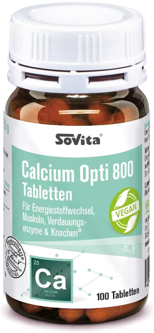 Produktbild von SoVita - Calcium Opti 800 Tabletten | Für Energiestoffwechsel, Muskeln, Verdauungsenzyme & Knochen | Nahrungsergänzung | 100 Tabletten