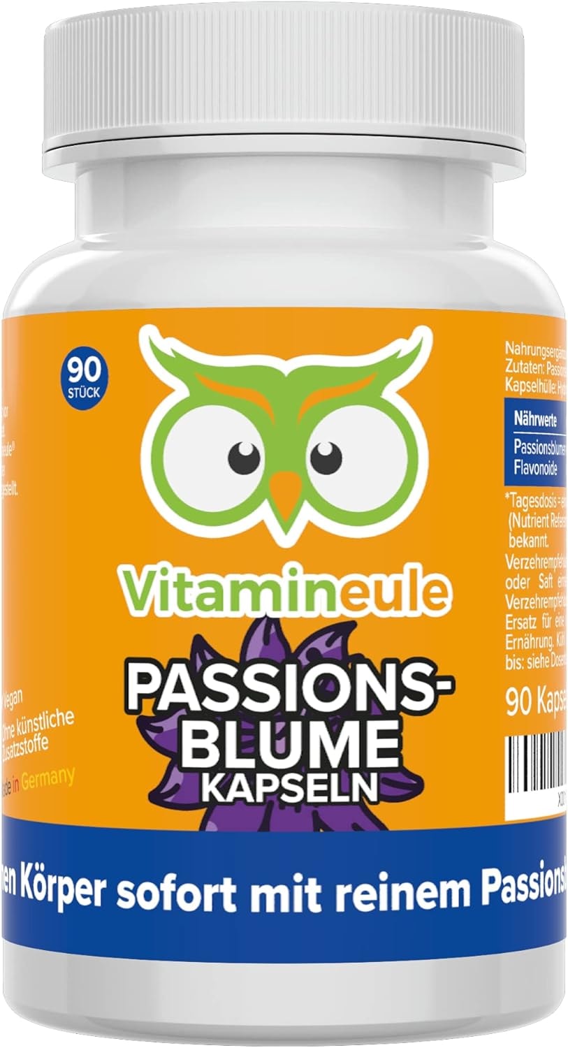 Produktbild von Bewertung Vitamineule Passionsblume Kapseln hochdosiert 400 mg Extrakt 10:1 Qualität aus Deutschland ohne Zusätze vegan laborgeprüft für Schlaf Nerven Beruhigung zehnfach konzentriert
