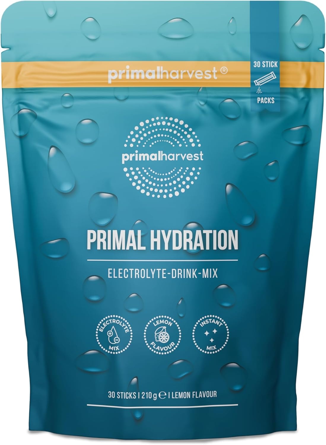 Produktbild von Bewertung Primal Hydration von Primal Harvest Elektrolytisches isotonisches Getränk in praktischen Einzelpackungen angereichert mit Magnesium Kalium und Vitamin C für Männer und Frauen 30 Portionen