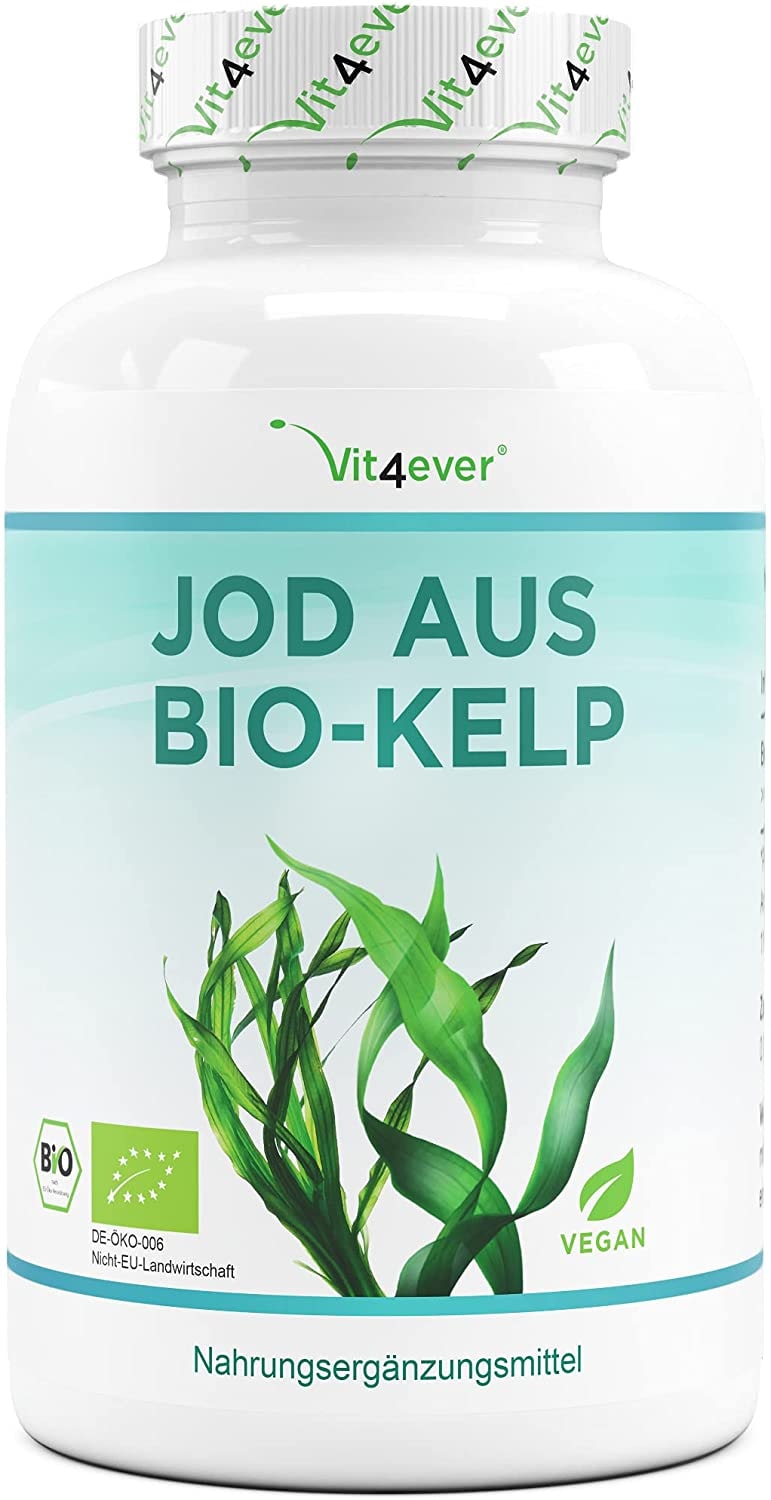 Produktbild von Vit4ever - Bio Kelp (Natürliches Jod) - 365 Tabletten mit je 200µg Jod aus Bio-Braunalgen - Laborgeprüft - Ohne unerwünschte Zusätze - Hochdosiert - Vegan