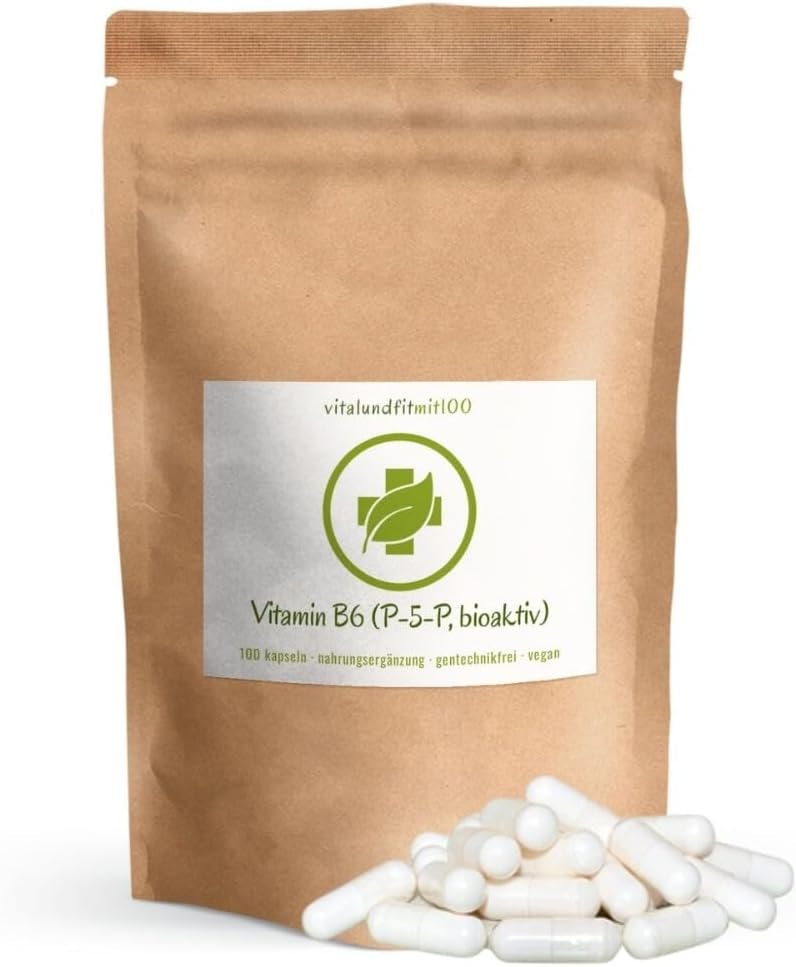 Produktbild von Bewertung vitalundfitmit100 Vitamin B6 als P-5-P B6 Pyridoxal-5-phosphat 100 Vegi Kapseln Premium Bioaktives Vitamin Laborgeprüft Ohne unerwünschte Zusätze Gentechnikfrei
