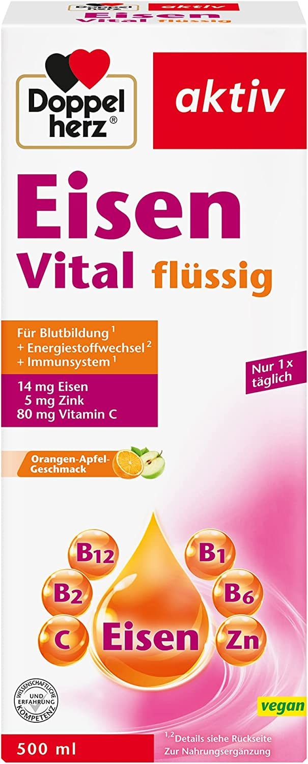 Produktbild von Bewertung Doppelherz Eisen Vital Eisen unterstützt die normale Funktion des Immunsystems und trägt zur normalen Bildung der roten Blutkörperchen bei – 500 ml