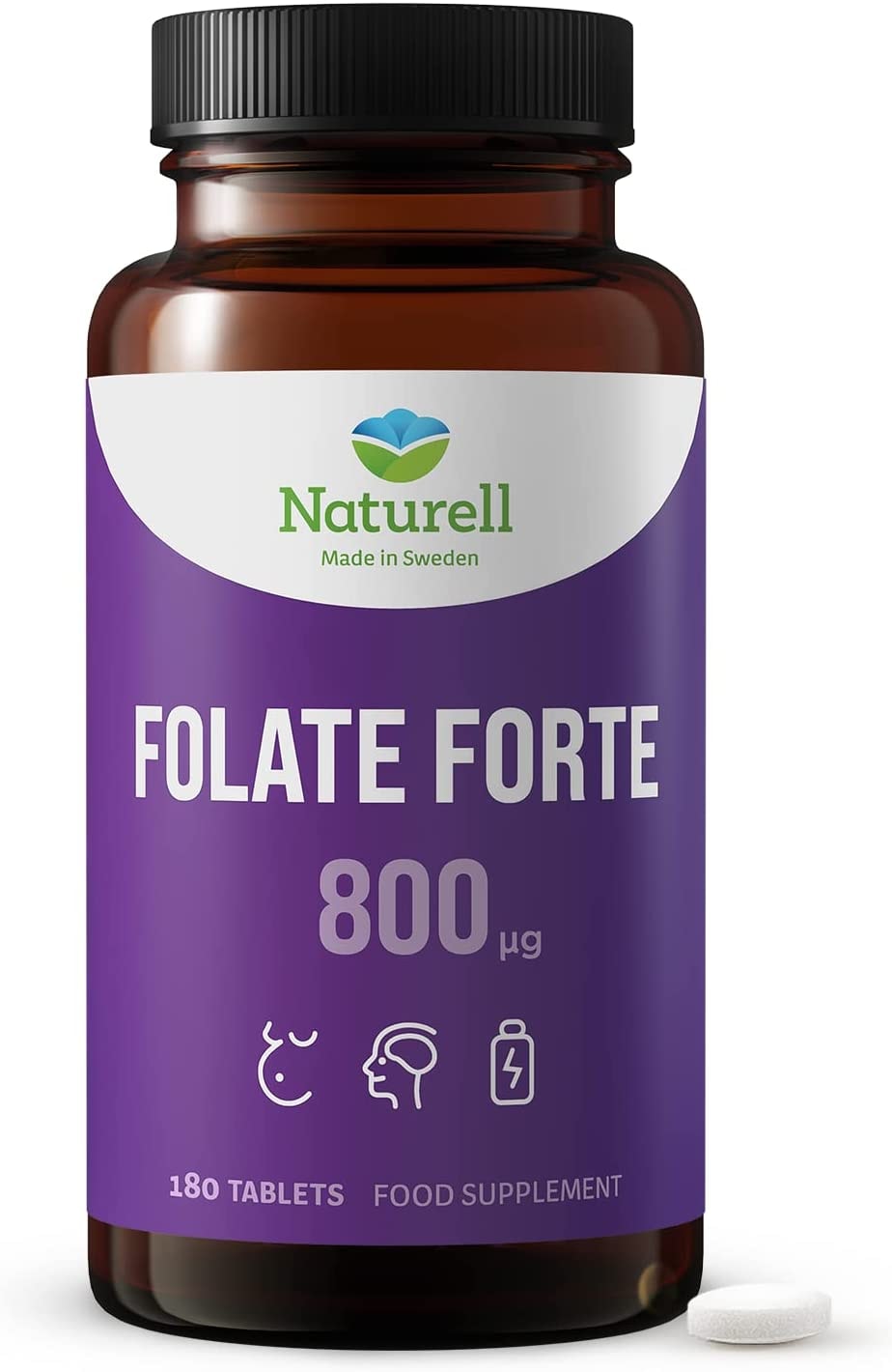 Naturell - Folsäure 800 µg Tabletten Folat Forte aktive Form - Naturell - 180 Tabletten für 6 Monate - hergestellt in Schweden