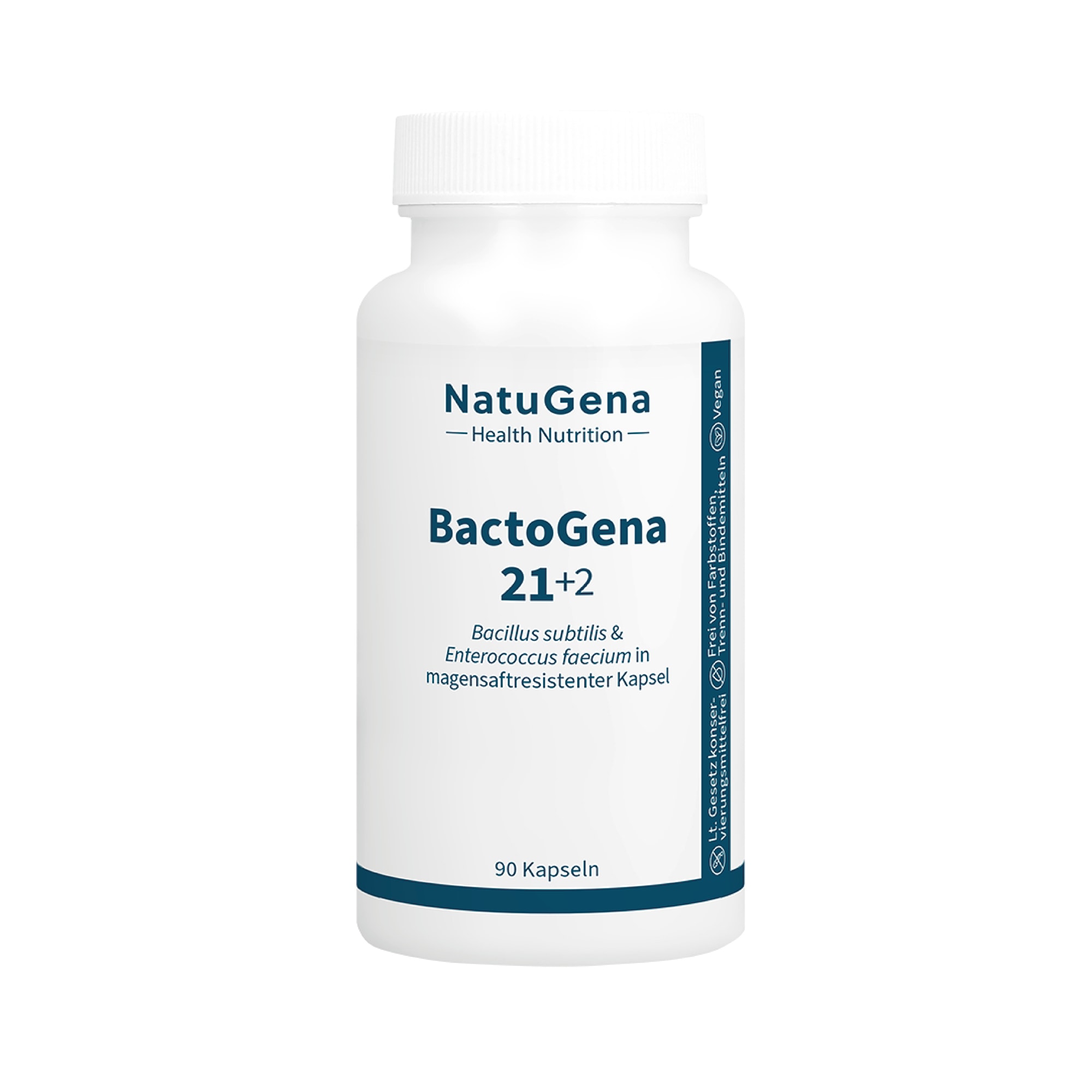 Produktbild von Bewertung NatuGena BactoGena 21+2 Bacillus subtilis & Enterococcus faecium probiotische Darmbakterien-Mischung mit 23 verschiedenen Stämmen in magensaftresistenter Kapsel