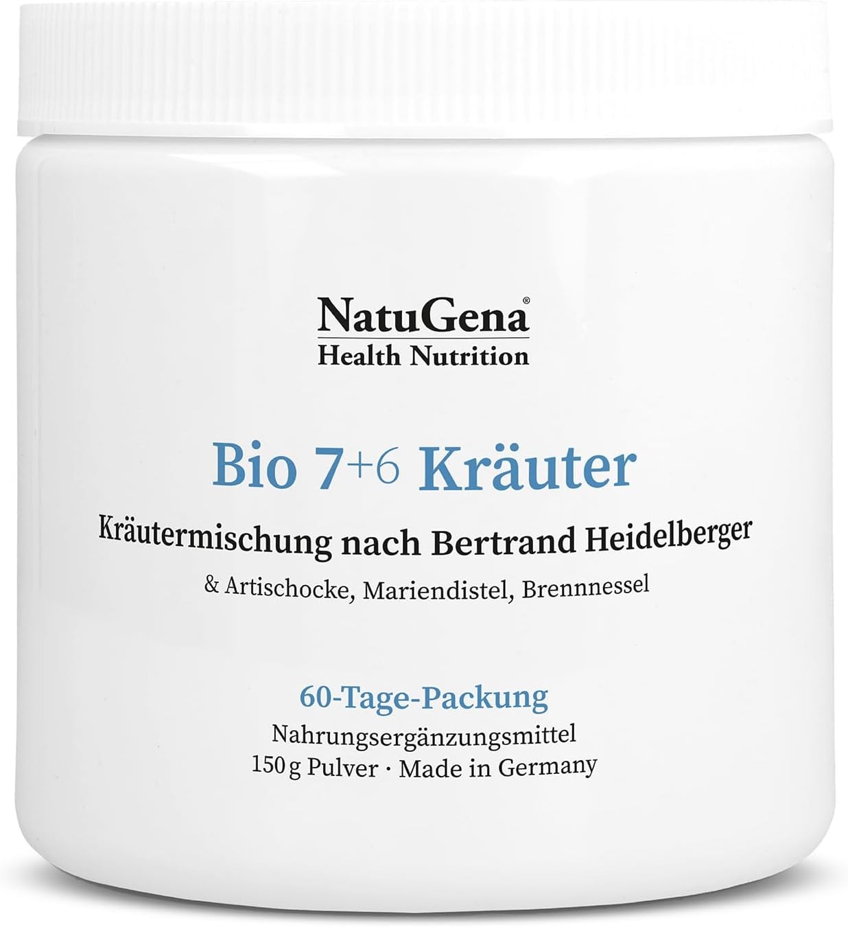Produktbild von Bewertung NatuGena Bio 7+6 Kräuter Bio Qualität Heidelberger-7-Kräuter Formel Kräutermischung mit Artischocke Mariendistel Brennnessel 150 g Pulver