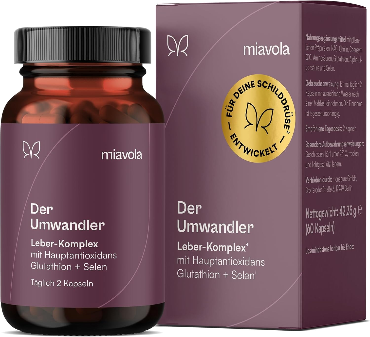 Produktbild von Bewertung miavola der Umwandler Schilddrüsen und Leber Komplex mit Mariendistel, Artischocke, Cholin, Glutathion, Selen, NAC + weitere Aminosäuren - 60 Kapseln hochdosiert & vegan