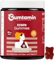 Gumtamin Eisen Gummibärchen mit Vitamin C – hochdosiert mit 40mg Eisen – vegan – 60 Gummies – Alternative zu Eisentabletten / Kapseln