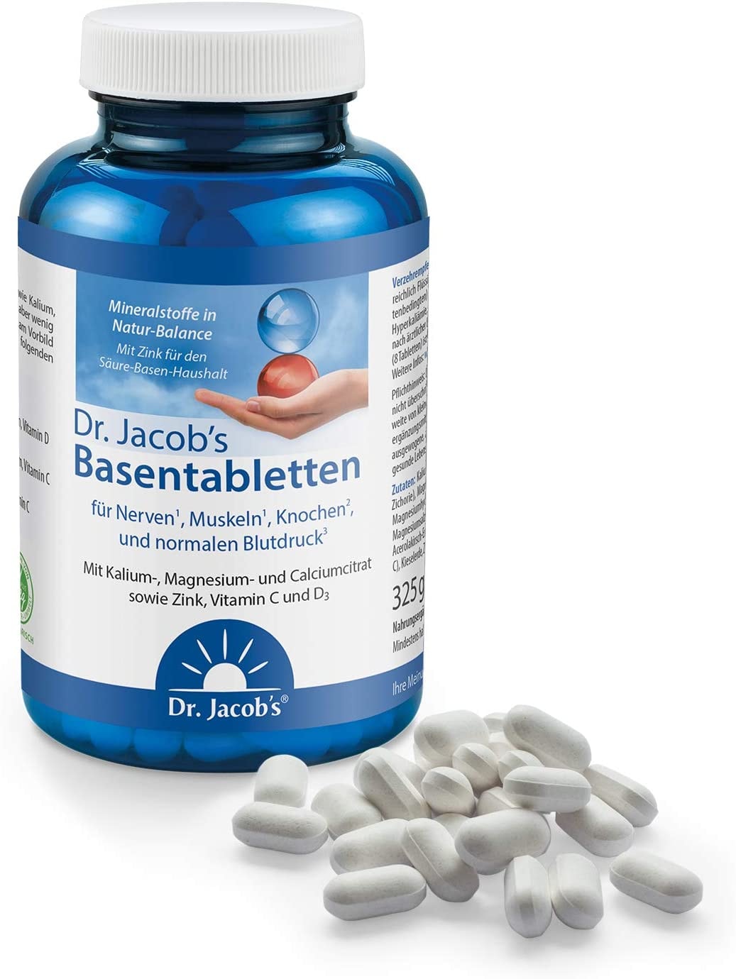 Produktbild von Bewertung Dr. Jacobs Basentabletten 250 Tabletten für Sport Muskeln Knochen Blutdruck wenig Natrium reich an Kalium