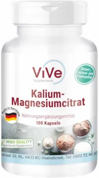 ViVe Supplements  - Kalium-Magnesiumcitrat - 100 vegane Kapseln - essentielle Mineralstoffe - gut bioverfügbar - sichere Dosierung - ViVe Supplements
