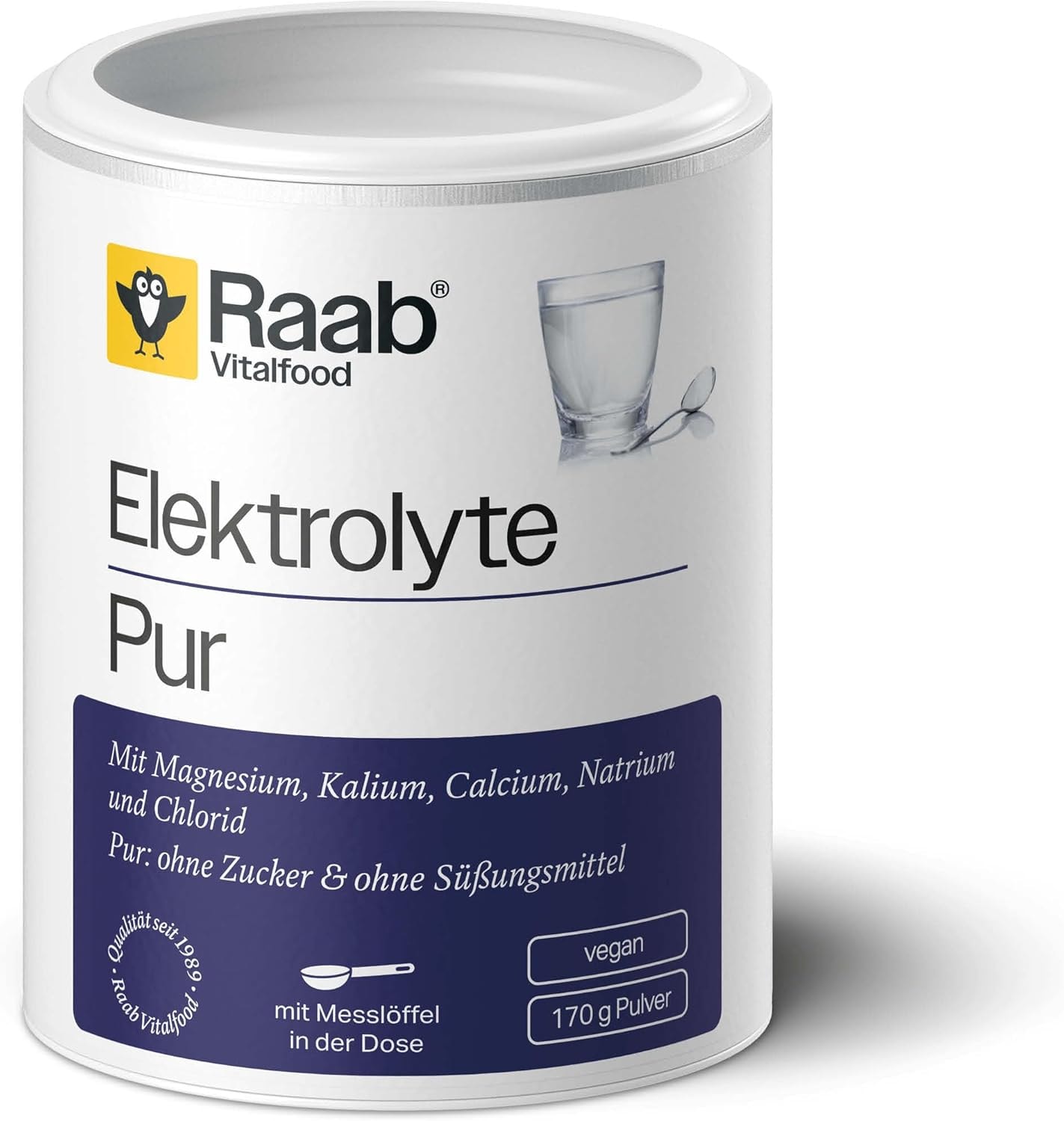Produktbild von Bewertung Raab Vitalfood® Elektrolyte Pur 170 g Elektrolyte ohne Zucker und ohne Süßungsmittel Perfekt für Sportler bei Flüssigkeitsverlust vegan mit Messlöffel für Muskeln Nerven Elektrolyt Haushalt