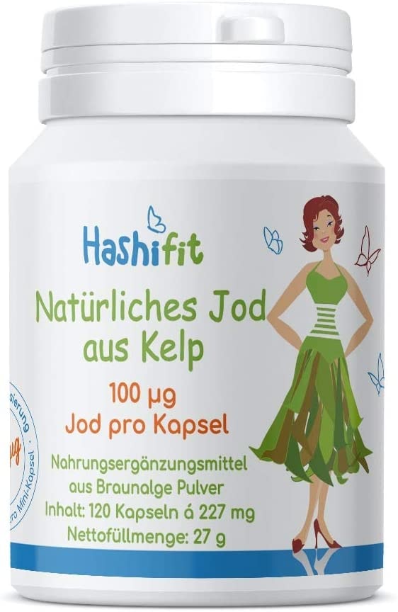 Hashifit - 100µg Natürliches Jod aus Kelp - 120 Mini Kapseln flexible Dosierung - bei Jodempfindlichkeit Schilddrüse Hashimoto