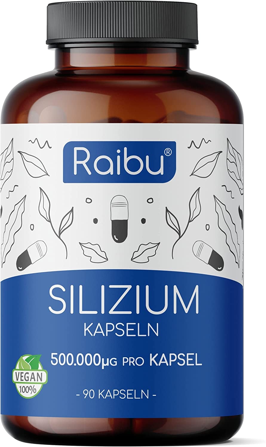 Produktbild von Bewertung Raibu Silizium Kapseln hochdosiert 90 Kapseln für 3 Monate 500mg organisches Silizium hochdosiert aus Bambusextrakt pro Kapsel Ohne Zusätze, Herstellung in Deutschland, Vegan