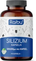 Produktbild von Bewertung Raibu Silizium Kapseln hochdosiert 90 Kapseln für 3 Monate 500mg organisches Silizium hochdosiert aus Bambusextrakt pro Kapsel Ohne Zusätze, Herstellung in Deutschland, Vegan