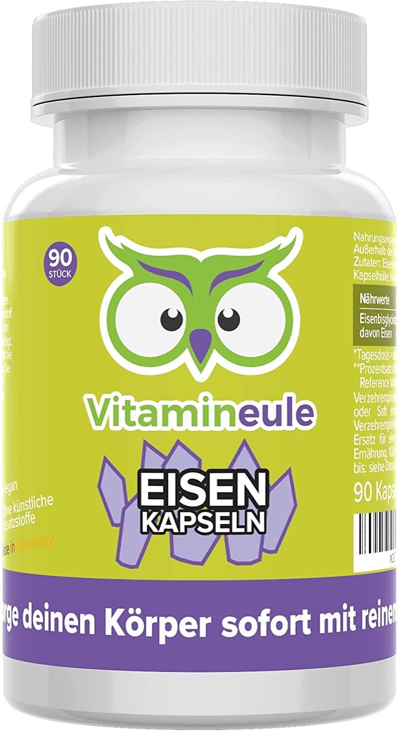 Produktbild von Vitamineule Eisen Kapseln hochdosiert & vegan - Eisenbisgylcinat - Qualität aus Deutschland - ohne Zusatzstoffe - kleine Kapseln statt große Eisentabletten - Eisen Bisglycinat Aktiv Wirkstoff - Vitamineule®