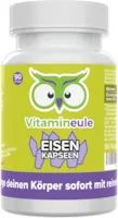 Produktbild von Vitamineule Eisen Kapseln hochdosiert & vegan - Eisenbisgylcinat - Qualität aus Deutschland - ohne Zusatzstoffe - kleine Kapseln statt große Eisentabletten - Eisen Bisglycinat Aktiv Wirkstoff - Vitamineule®
