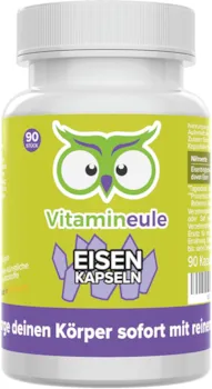 Produktbild von Vitamineule Eisen Kapseln hochdosiert & vegan - Eisenbisgylcinat - Qualität aus Deutschland - ohne Zusatzstoffe - kleine Kapseln statt große Eisentabletten - Eisen Bisglycinat Aktiv Wirkstoff - Vitamineule®