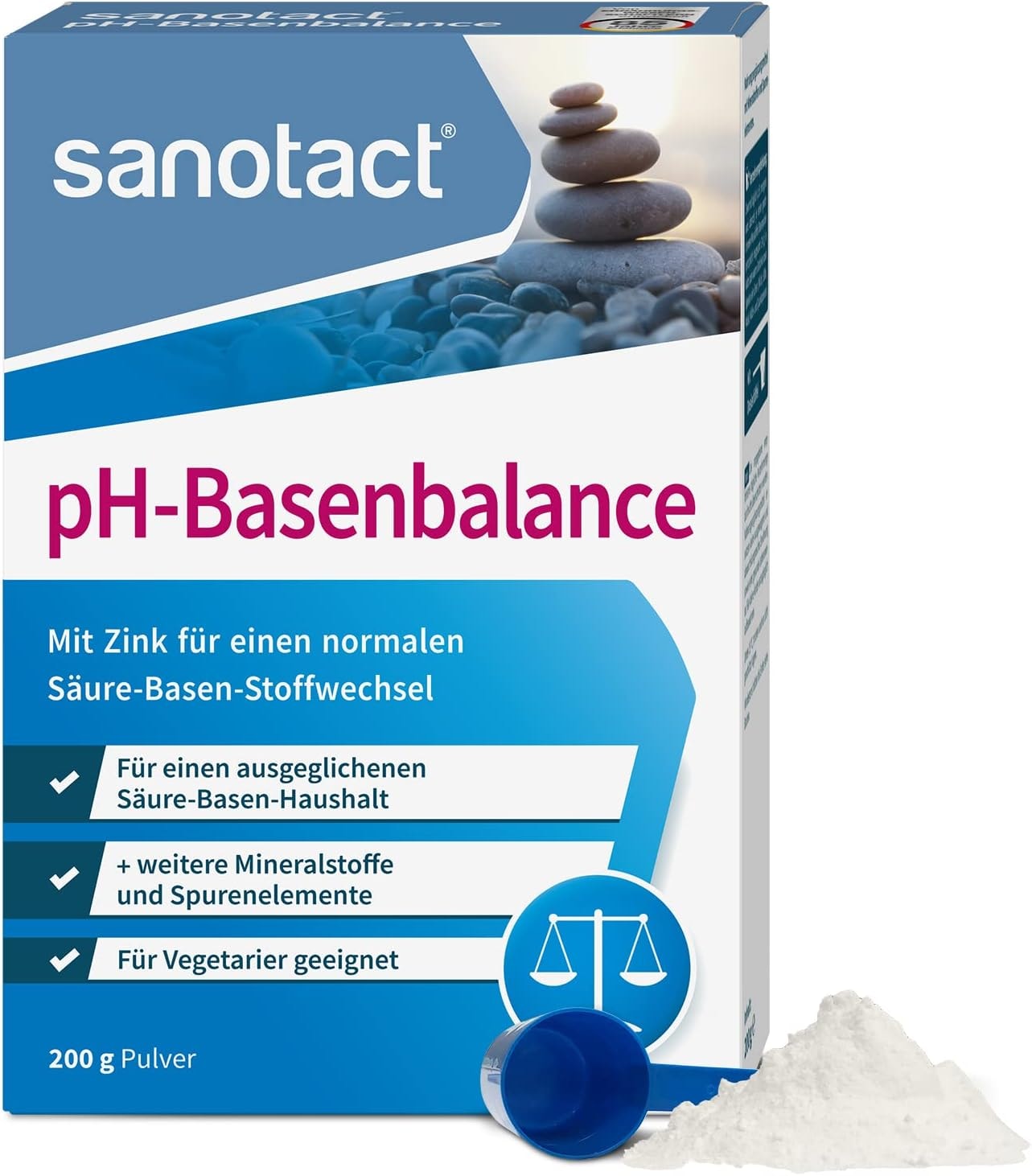 Produktbild von Bewertung sanotact pH Basenbalance Pulver 200g DM Säure Basen Balance mit Mineralien Entsäuerungskur mit Zink Magnesium Basenpulver für normalen Säure-Basen-Stoffwechsel