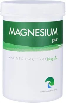 Produktbild von Magnesium-pur Magensiumcitrat Kapseln vegan 250 Stück Dose, hochdosiert 100mg Magnesiumcitrat pro Kapsel