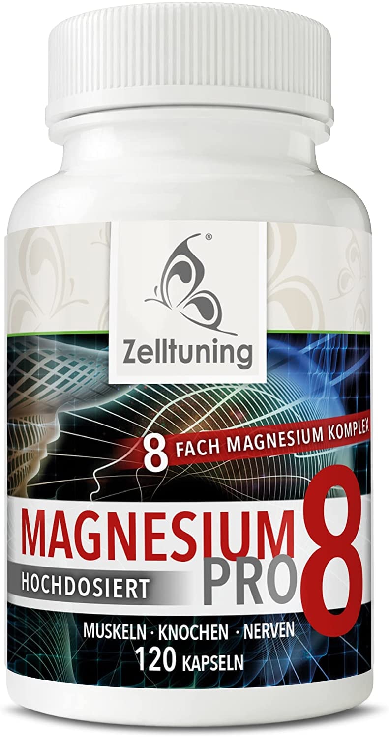 Produktbild von Zelltuning Magnesium-Komplex Pro 8, Optimal Bioverfügbar, hochdosiert mit natürlichen Spurenelementen, ideal als Vitamin D-Aktivator geeignet, 120 Kapseln, vegan, Reinsubstanzen ohne Zusätze!