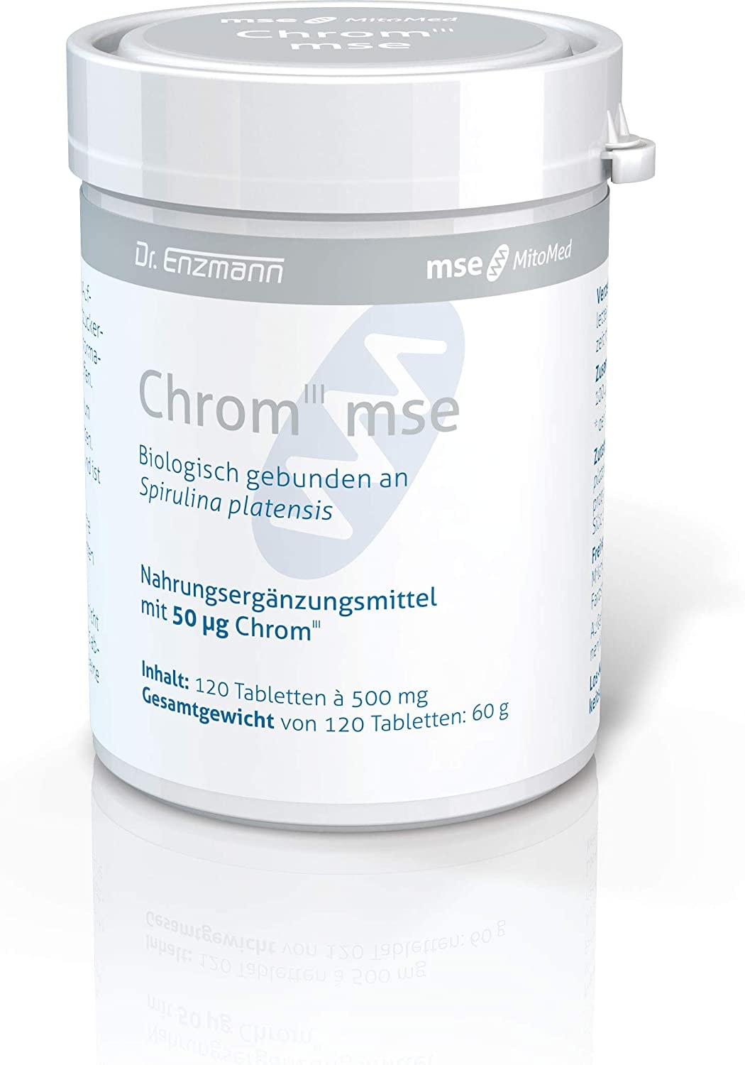 Produktbild von MSE Pharmazeutika GmbH Chrom mse 50µg in Spirulina 500mg hochdosiert vegan 120 Tabletten für einen ausgeglichenen Blutzuckerspiegel Dr Enzmann