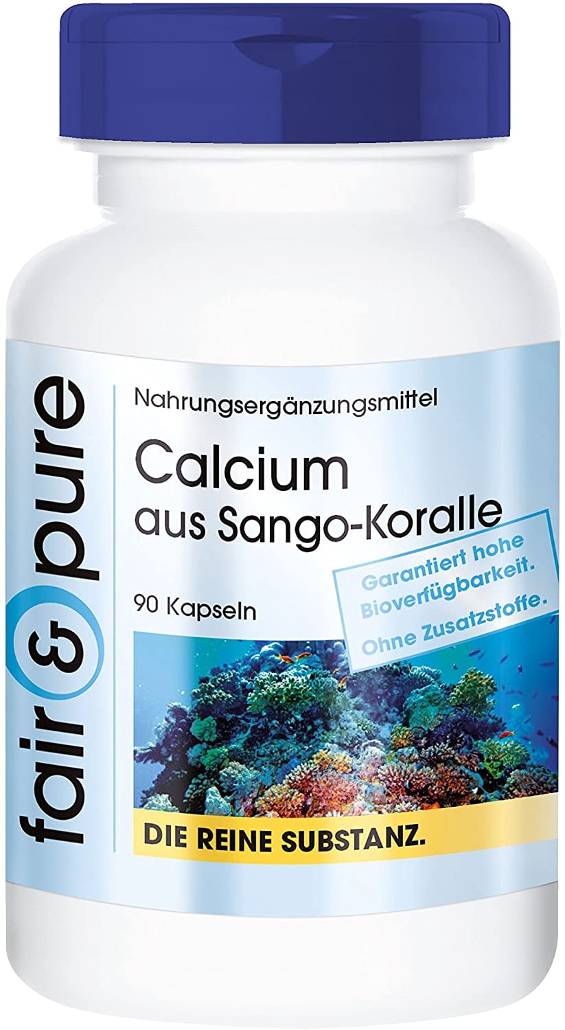Produktbild von Fair & Pure  - Calcium Kapseln 340mg aus 1000mg Sango-Koralle - vegan - natürliches Calcium - ohne Magnesiumstearat - 90 Kapseln - Korallencalcium-Pulver