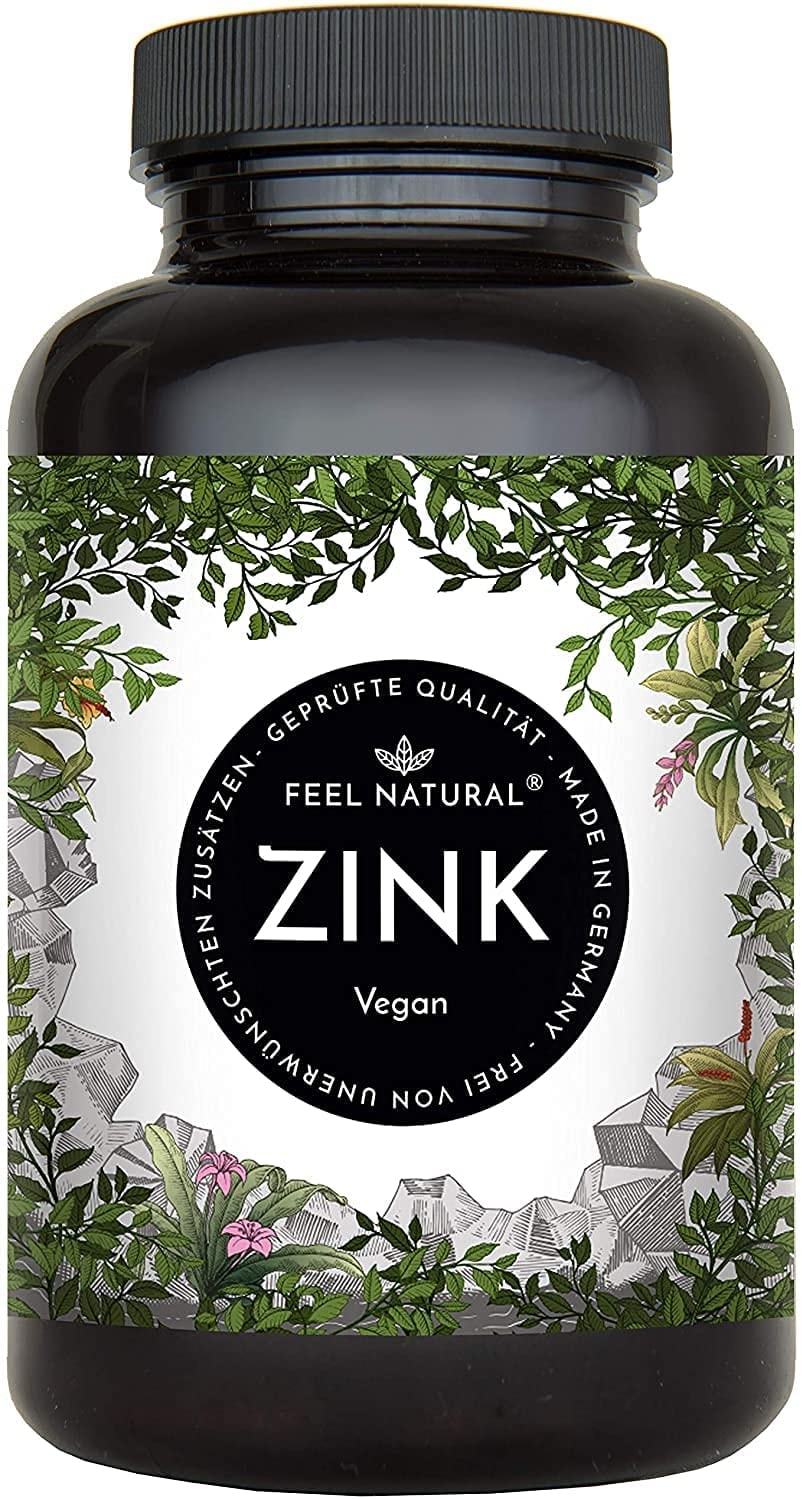 Produktbild von Feel Natural - Zink Tabletten - 365 Stück im Jahresvorrat - Hochdosiert mit 25mg je Tagesdosis - Hochwertig: Zink-Bisgylcinat - Laborgeprüft, ohne Zusätze wie Magnesiumstearat - Vegan und in Deutschland produziert