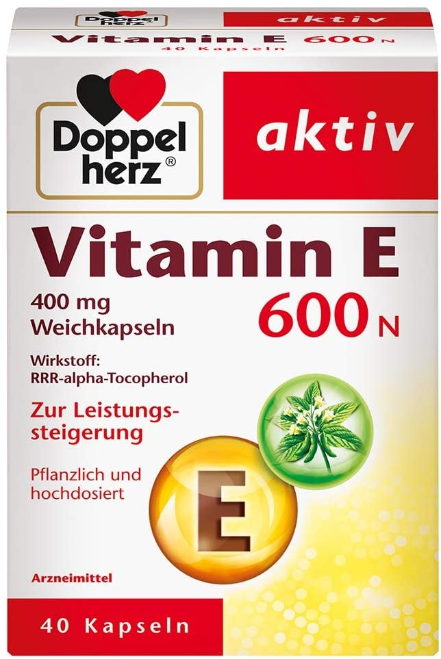 Produktbild von Doppelherz Vitamin E 600 N Weichkapseln – Arzneimittel pflanzlich und hochdosiert – Vitamin E zur Leistungssteigerung – 40 Kapseln