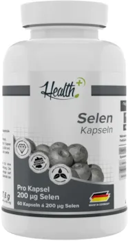 Zec+ Nutrition - Health+ Selen- 60 Kapseln mit 200 mcg, essentielles Spurenelement zur Erhaltung normaler Haare und Nägel, mit Natriumselenit & L-Selenomethionin, Made in Germany