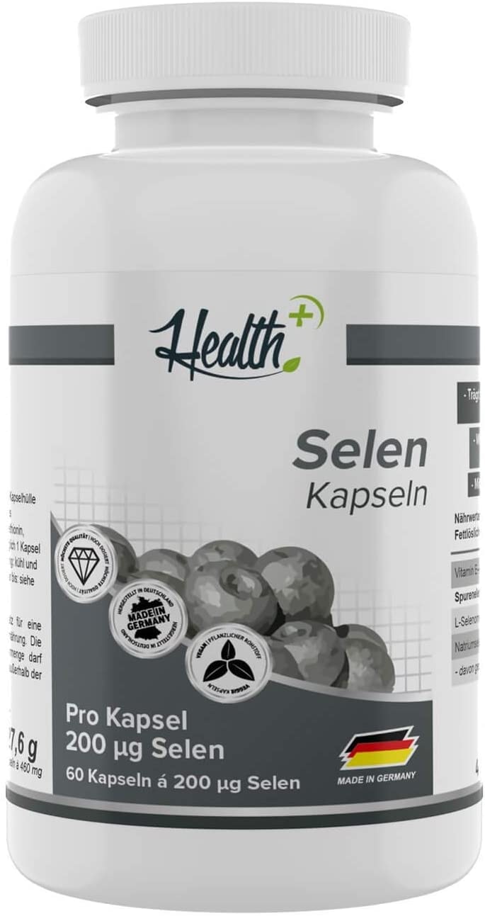 Produktbild von Zec+ Nutrition - Health+ Selen- 60 Kapseln mit 200 mcg, essentielles Spurenelement zur Erhaltung normaler Haare und Nägel, mit Natriumselenit & L-Selenomethionin, Made in Germany
