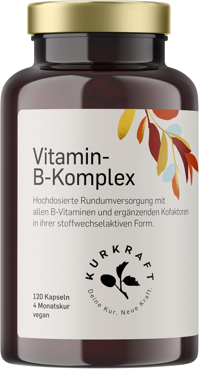 Produktbild von Bewertung Kurkraft Vitamin B Komplex 120 Kapseln für 4 Monate bioaktiv Forte mit Kofaktoren 500 µg Vitamin B12 je Tagesdosis Bio-aktive Vitamin B Formen