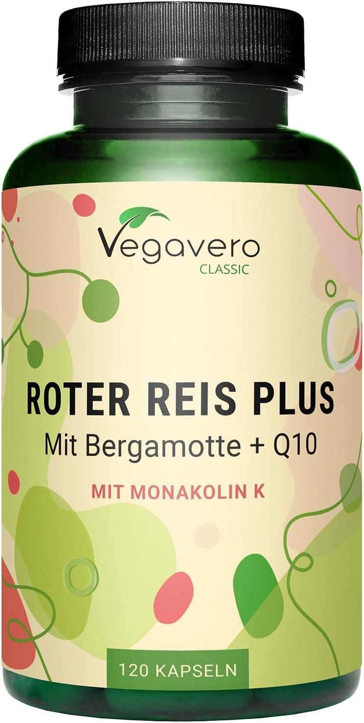 Produktbild von Bewertung Vegavero Roter Reis Plus Kapseln Vegavero 2,9 mg Monakolin K Komplex mit Bergamotte Artischocke Q10 Red Yeast Rice Flavonoide Antioxidantien Ohne Zusatzstoffe Vegan