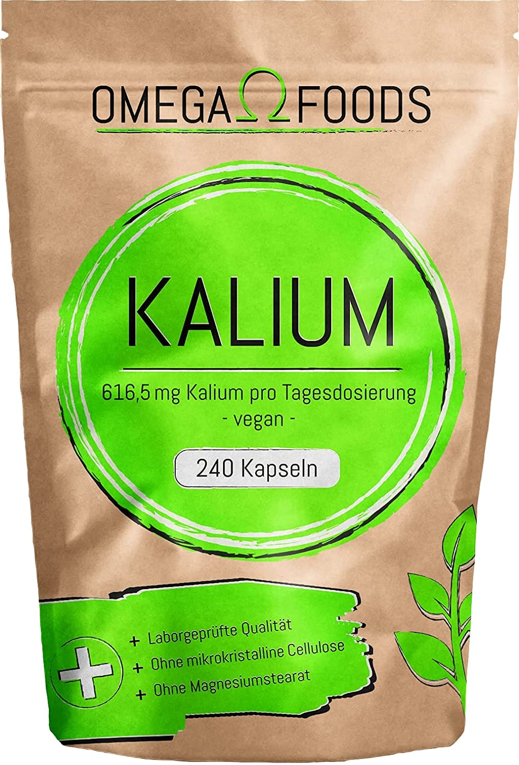 Produktbild von OMEGA FOODS - Kalium Hochdosiert - 240 Kalium Kapseln - Vegan - 616,5mg Kalium pro Tagesdosierung - Potassium Citrate - Frei von Zusatzstoffen