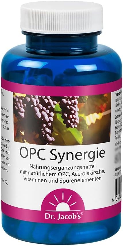 Produktbild von Bewertung Dr. Jacobs OPC Synergie Polyphenole aus Pinienrinde, Grüntee & Traubenkernextrakt für Immunsystem Kollagenbildung & Homocystein-Stoffwechsel
