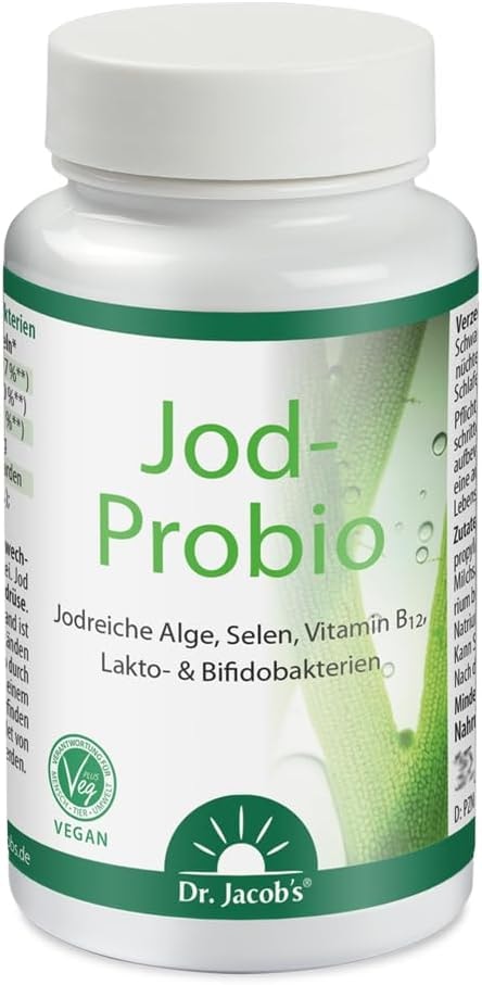 Produktbild von Bewertung Dr. Jacobs Jod-Probio 31,6 g Dose natürliches Jod aus Meeresalgen mit Selen, Vitamin B12 und Laktobazillen und Bifidobakterien für Immunsystem und Schilddrüse 90 Portionen, vegan