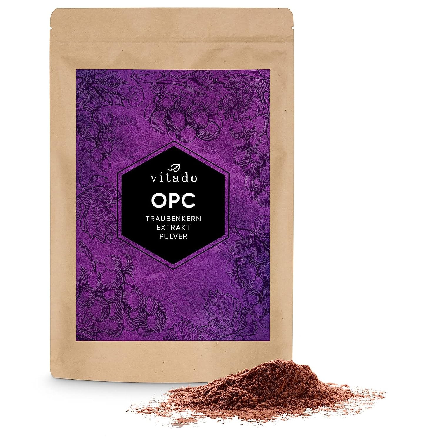 Produktbild von Bewertung vitado Traubenkernextrakt OPC Pulver Hochdosiert OHNE Zusatzstoffe 1kg MADE IN GERMANY mindestens 50% OPC nach HPLC laborgeprüft Französische Weintrauben