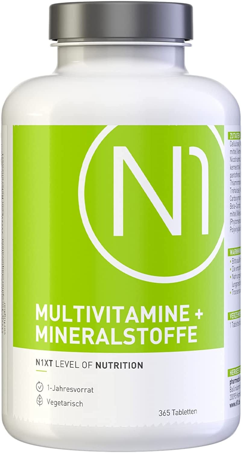 Produktbild von N1 Multivitamin Tabletten hochdosiert - Alle Vitamine + Mineralien - 365 Tabletten 1-Jahresvorrat - Nahrungsergänzungsmittel - Vitamin Tabletten / Supplements - Vegetarisch, laktosefrei & glutenfrei