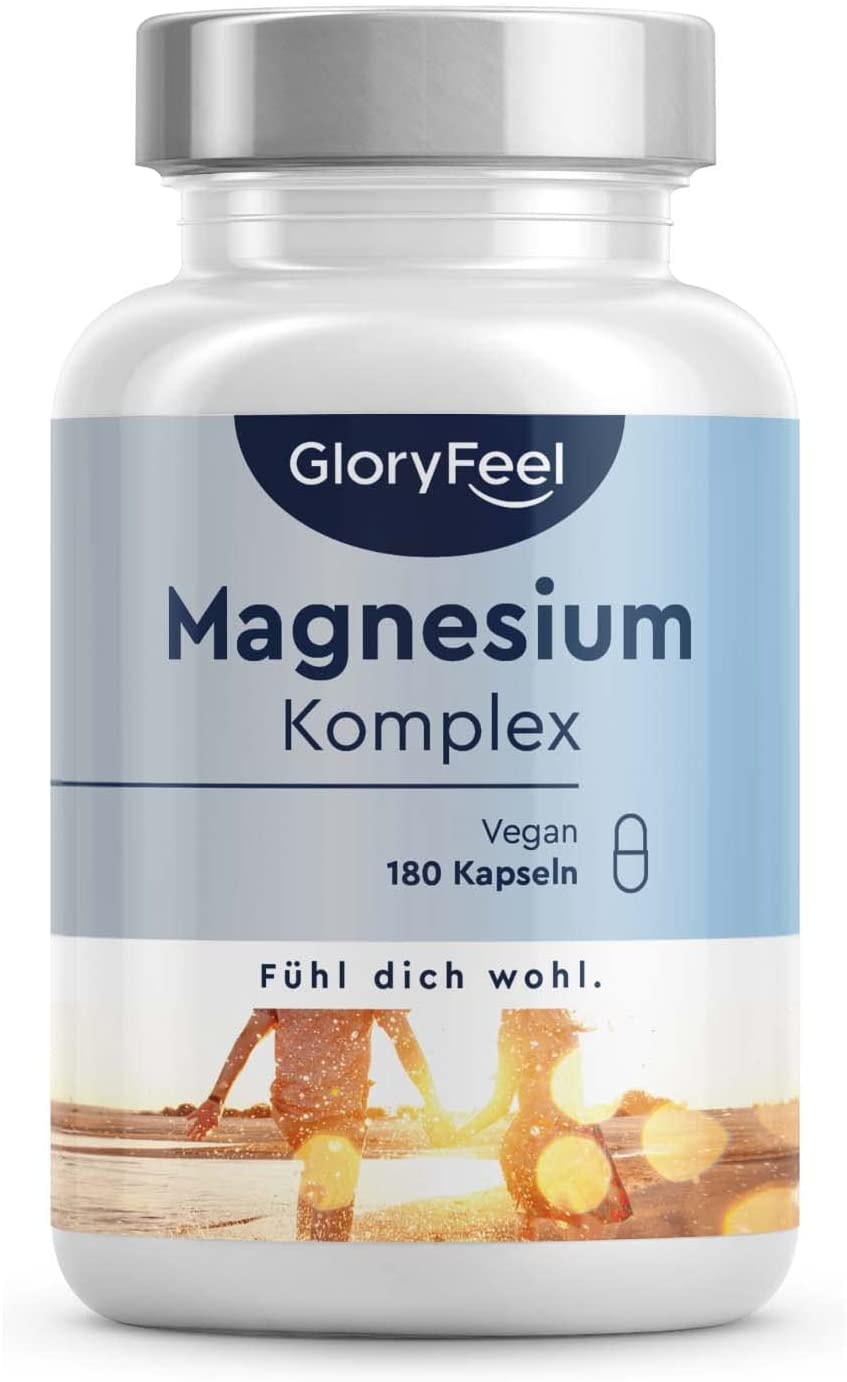 Produktbild von GloryFeel Magnesium Komplex 5 Premium Verbindungen Magnesium-Dicitrat, Oxid, Bisglycinat, Malat & Ascorbat - Bioaktive Magnesium-Quellen - Vegan, Laborgeprüft ohne Zusätze in Deutschland hergestellt