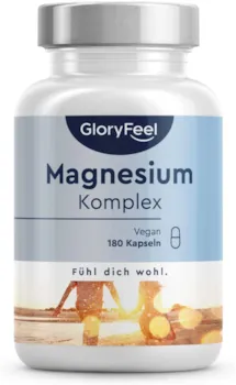 Produktbild von GloryFeel Magnesium Komplex 5 Premium Verbindungen Magnesium-Dicitrat, Oxid, Bisglycinat, Malat & Ascorbat - Bioaktive Magnesium-Quellen - Vegan, Laborgeprüft ohne Zusätze in Deutschland hergestellt