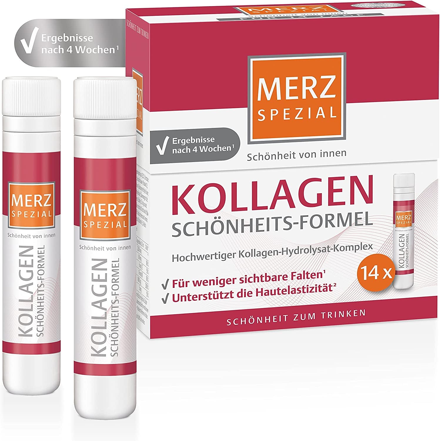 Produktbild von Merz Spezial Kollagen Trinkampullen Hochwertige Anti Aging Ampullen mit Kollagen-Komplex, Biotin, Niacin, Zink, Vitamin C & E – 14 x 25 ml