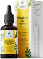 Produktbild von VITA1 Vitamin D3 Tropfen hochdosiert 1000 I.E. pro Tropfen • 50 ml • vegetarisch • für Knochen und Immunsystem • rein natürlich aus Lanolin