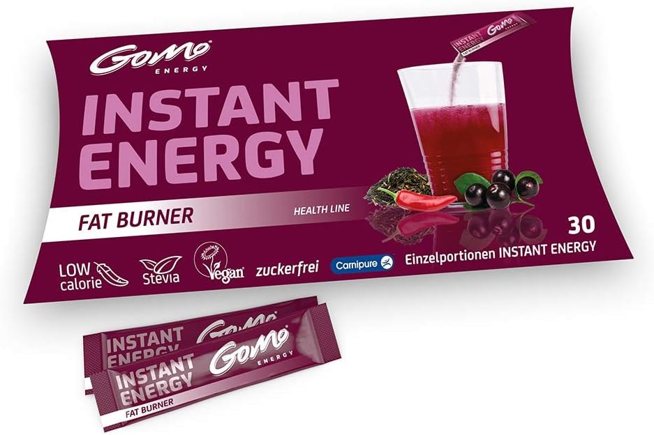 Produktbild von Bewertung GoMo ENERGY Instant Energy Getränkepulver mit L-Carnitin Acai Grüntee-Extrakt Koffein Chili-Extrakt Vitamin B zuckerfreier Fettstoffwechsel Drink Fat Burner 30 Portionen